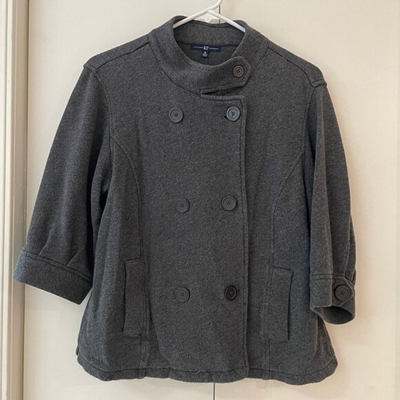 Gap Gray French Terry 3/4 Sleeve Crop Jacket | Womens M - Picture 1 of 5